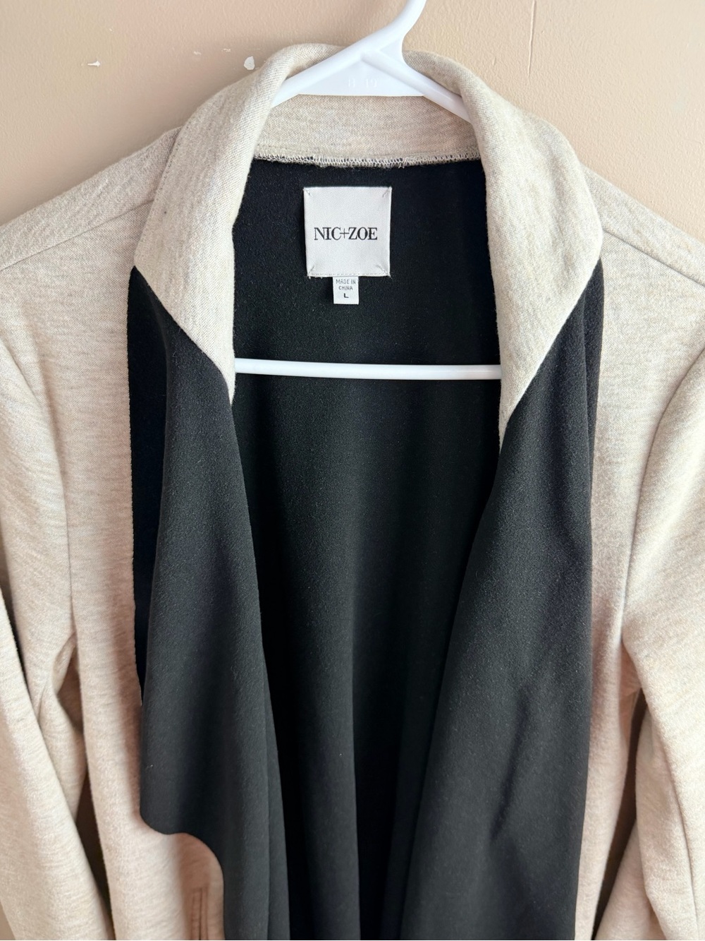 NIC+ZOE Women’s L Gray Beige Black Waterfall Open Front Long Cardigan Jacket - Picture 5 of 10